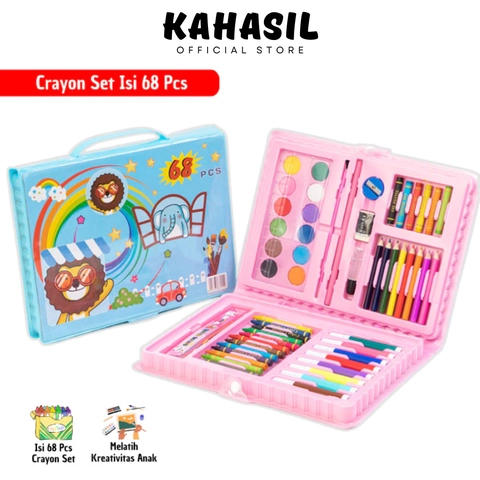 KAHASIL - Pensil Warna Crayon Krayon Kerayon Set 68 Pcs Lengkap Alat Melukis Menggambar Mewarnai